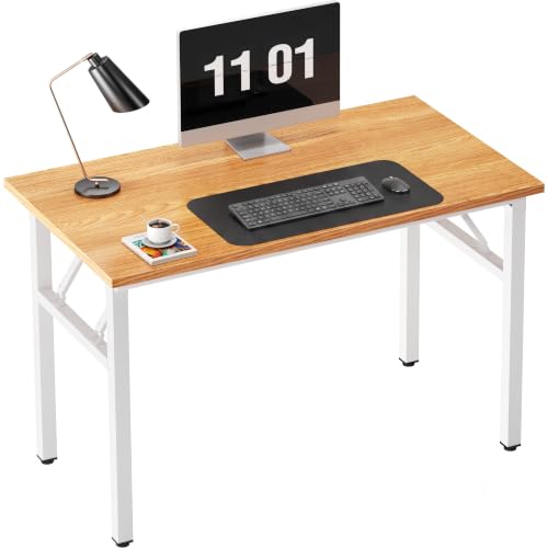 Need Small Folding Computer Desk, 39.4 Inch Writing Table, Teak & White | No-Assembly, Sturdy Foldable Desk for Home Office, Bedroom, Dorm Room, Student Study, Collapsible, Compact, Easy Storage - color: Teak & White, size: 39.4 inches