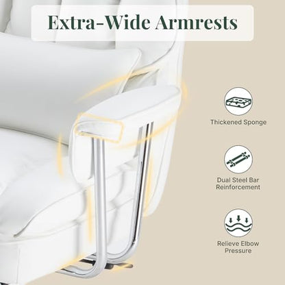 Executive Ergonomic Office Chair for Adults, Home Office | PU Leather, High Back Reclining Gaming Chair with Footrest and Lumbar Support, Height Adjustable Rolling Swivel, White - color: White