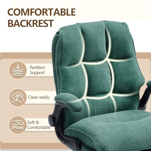 Comfy Office Chair Soft and Double Cushioned Ergonomic Computer Desk Chair for Long Hours Executive Office Chair with Flip-up Armrests and Height Adjustment for Home Office Green - color: Green