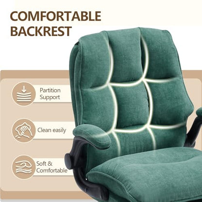 Comfy Office Chair Soft and Double Cushioned Ergonomic Computer Desk Chair for Long Hours Executive Office Chair with Flip-up Armrests and Height Adjustment for Home Office Green - color: Green