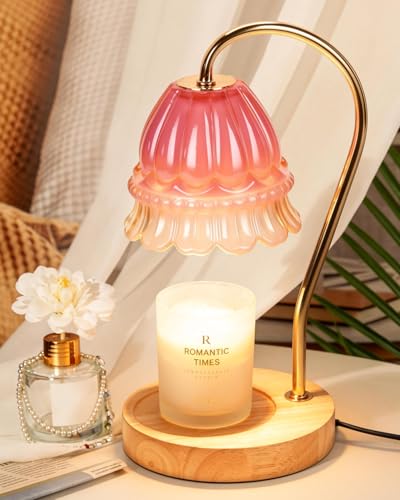 Funistree Flower Candle Warmer Lamp with Timer, Dimmable Candle Lamp Warmer, Christmas Birthday Gifts for Women Mom Her, Housewarming Home Decor, Lotus Wax Warmer for Yankee Candles - Pink Flower - color: 12 Pink Flower