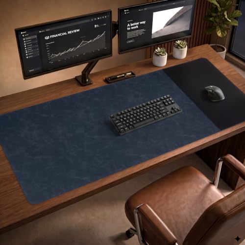 HAUTOCO Cork Desk Mat 48''x19.7'', Distressed PU Leather & Cloth Desk Pad - color: Royal Blue, size: 48" x 19.7"