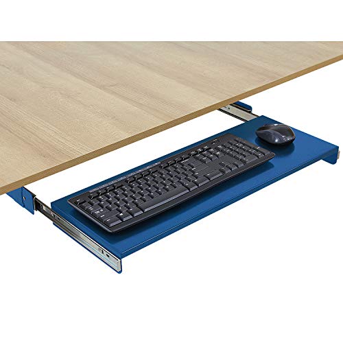 BenchPro Heavy 16-Gauge Powder Painted Steel Keyboard Tray - Under-Mount, Steel Construction, Slide Out Keyboard Mouse Holder - Powder Coated 9" D x 27" W - Blue - style: Metal Blue 27"