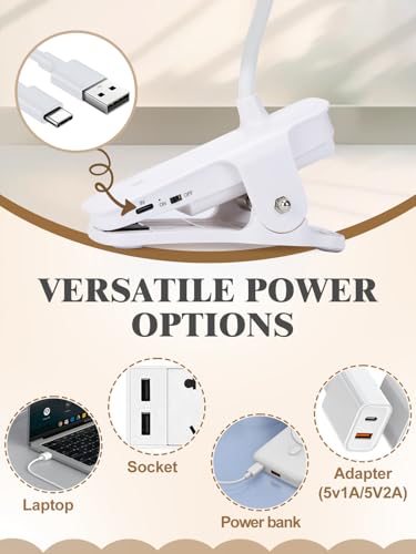 Eye Caring Clip on LED Bed Light 5 Color 5 Brightness Rechargeable Wireless | Flexible Neck Desk Lamp for College Dorm Essentials Reading