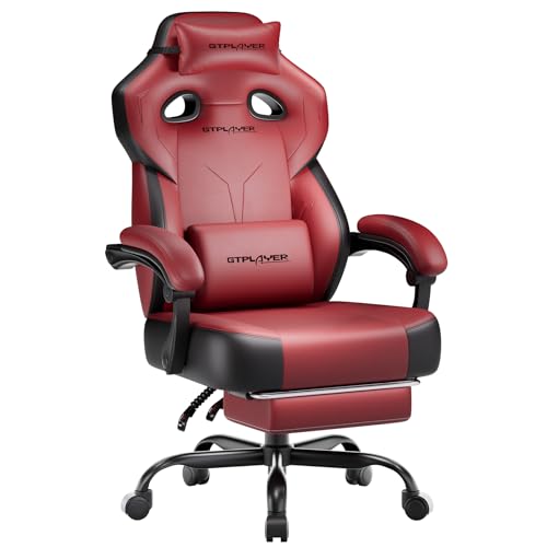 GTPLAYER Big & Tall Gaming Chair, Wide Seat with Footrest, Wine Red - color: 10 Wine Red