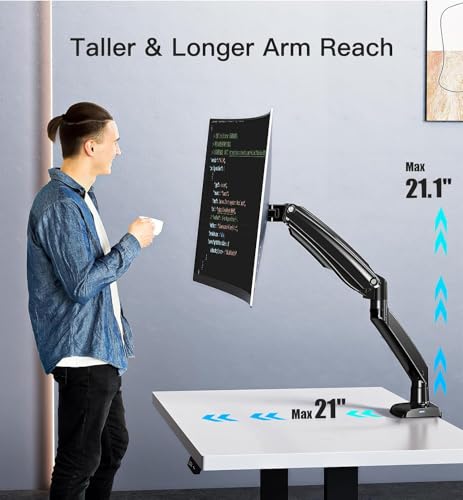 HUANUO Heavy Duty Monitor Arm for 27 32 34 40 49 Inch Ultrawide/Curved Screens, Full Motion Adjustable Monitor Mount with Aircraft-Grade Aluminum, Holds 26.4lbs, VESA 75x75/100x100mm