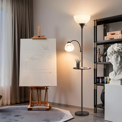 72" Floor Lamp with Table, Adjustable Reading Lights, Torchiere Floor Lamps - color: Brushed Brown