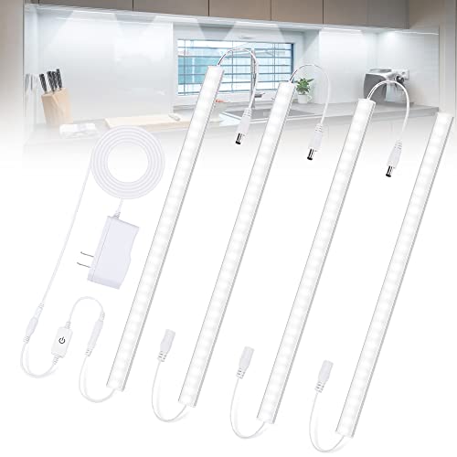 Under Cabinet Lights Plug-in Cold White 6000K, Dimmable LED Under Cabinet Lighting, 4pcs 12 Inch Under Counter Lights for Kitchen with Memory Function, LED Light Bar for Closet, Pantry, Workbench - color: Cold White, size: 4*12 Inch