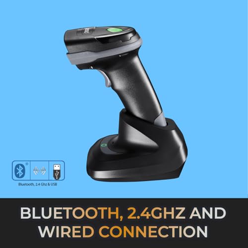 Adesso NuScan 3000 Wireless 2D Barcode Scanner, 3-Mode | Bluetooth/2.4GHz/USB, Handheld CMOS, with Charging Cradle, 12-inch Scan Depth, Made in Taiwan
