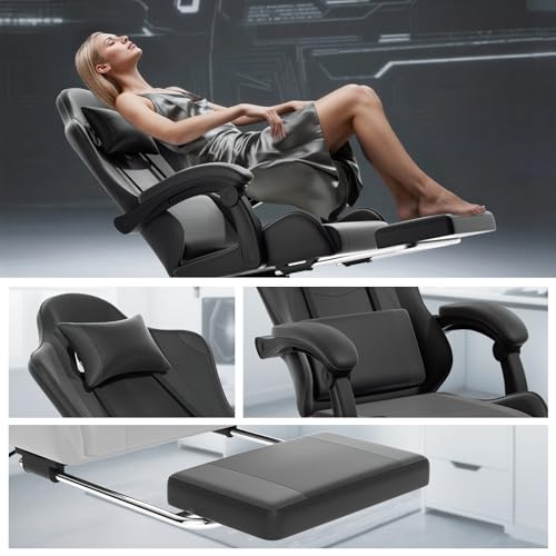 Athena Collection Ergonomic Gaming Chair for Adults, Carbon Fiber Black | Height Adjustable Office Chair Computer Desk Chair with Footrest & Headrest Lumbar Support for Office & Home, 350lbs - color: Carbon Fiber Black