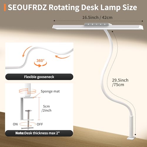 LED Desk Lamp with Clamp, 12W Brightness Office Desk Light for Home Office | Eye-Caring Adjustable Brightness Table Lamp with 3 Lighting Modes, Clip on Light for Study, Computer Work, Reading - color: White