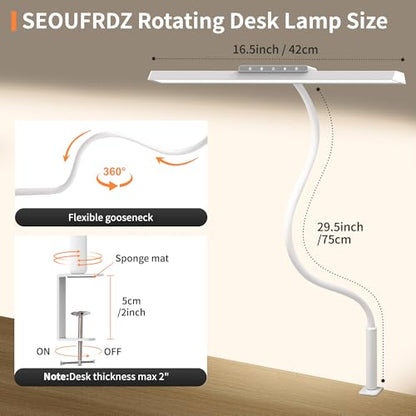 LED Desk Lamp with Clamp, 12W Brightness Office Desk Light for Home Office | Eye-Caring Adjustable Brightness Table Lamp with 3 Lighting Modes, Clip on Light for Study, Computer Work, Reading - color: White