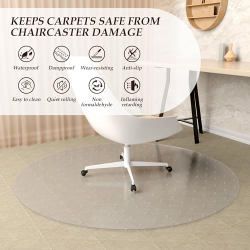 Non-Slip Office Chair Mat for Carpet, 35 x35Inches Clear Plastic Desk Mat for Rolling Chairs, Waterproof and Oil-Resistant, Anti-Fatigue Mat for Standing Desk - color: Carpet-round 36*36