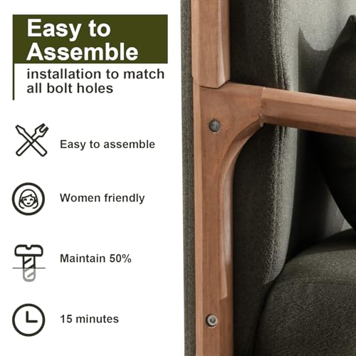 INZOY Mid Century Modern Accent Chair with Wood Frame, Upholstered Living Room Chairs with Waist Cushion, Reading Armchair for Bedroom Sunroom (Green) - color: A-blackish Green