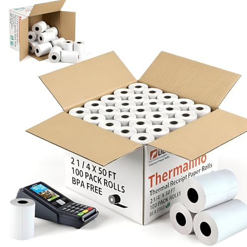 (100-ROLLS) 2 1/4" x 50 Thermal Paper Rolls | BPA-Free Thermal Receipt Paper for Clover Flex, Square Terminal, Star SP700, Verifone VX520, | 58mm POS System, Cash Register Tape, | Bulk Value