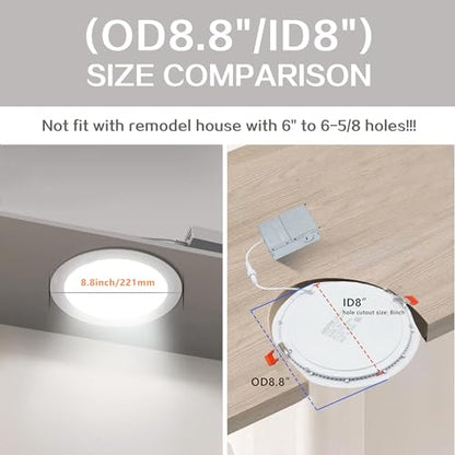 6‑Packs 8 Inch Recessed Light J‑Box, Ultra‑Thin Can‑Killer Canless - color: 6000K ( Clear White）- Non-Dimmable, size: Hole Size 8 inch 6 Pack