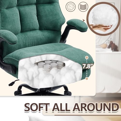 Comfy Office Chair Soft and Double Cushioned Ergonomic Computer Desk Chair for Long Hours Executive Office Chair with Flip-up Armrests and Height Adjustment for Home Office Green - color: Green