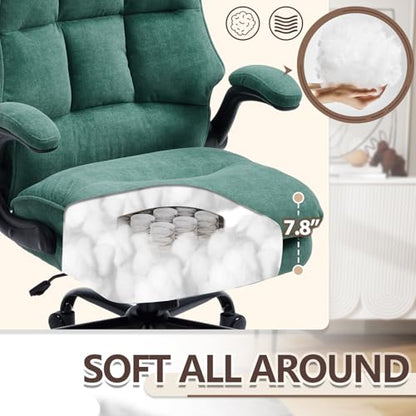 Comfy Office Chair Soft and Double Cushioned Ergonomic Computer Desk Chair for Long Hours Executive Office Chair with Flip-up Armrests and Height Adjustment for Home Office Green - color: Green