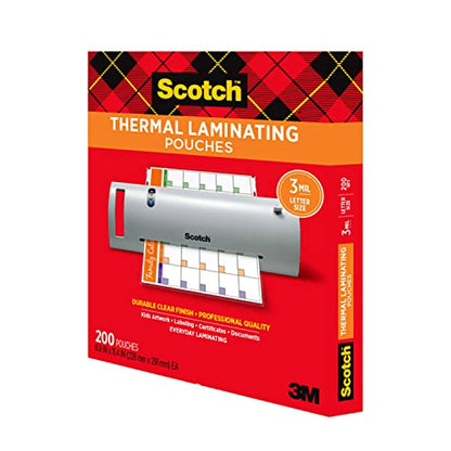 Scotch Thermal Laminating Pouches,Clear,3 mil.,Ideal Office or School Supplies,Fits Letter Sized Paper (8.9 in. × 11.4 in.),(Pack of 1200) - size: 1200-Pack