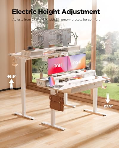 FiCiHi 55x24 Inch Electric Standing Desk, 4 Drawers, Adjustable Height Desk - color: White, size: 55"x24" (4 Drawers)