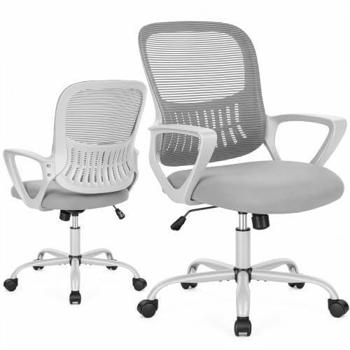 Sweetcrispy Executive Home Office Chair, Mesh Office Chair, Grey - color: Grey, size: 18.5"D&Fixed Arm-Plus