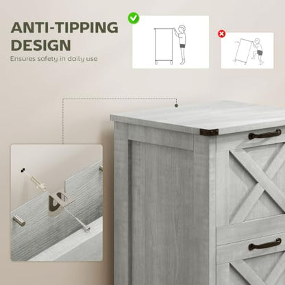HOMCOM Vertical File Cabinet 2 Drawer Silent Slides, Distressed Light Gray - color: Distressed Light Gray