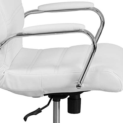 Flash Furniture Whitney High-Back Swivel LeatherSoft Desk Chair with Padded Seat and Armrests, Adjustable Height Padded Office Chair, White/Chrome | 360° Swivel, Height Adjustable, Commercial Grade - color: White Leathersoft/Chrome Frame