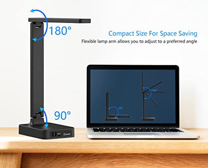 Drevet LED Desk lamp with USB C Charging Port, Table Light with 3 USB Charger and 2 AC Power Outlet, 3 Color Model, 3 Level Brightness, Touch Control, Memory Function, Eye-Caring Office Foldable Lamp - color: Gray