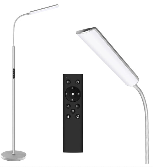 LED Floor Lamp, Stepless Adjustable 3000K-6000K Colors, Silver | Bright 15W Floor Lamps for Living Room with 1H Timer, Reading Standing Lamp with Remote & Touch Control, Home Office - color: Silver