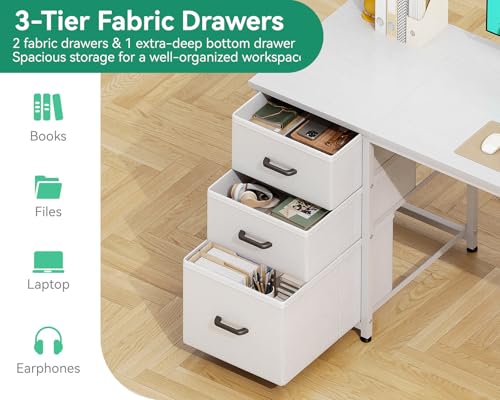 AODK 63 Inch Computer Desk with Drawers & USB Power Outlets - color: White, size: 63 Inch