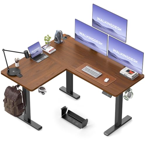 WALKINGDESK 55X45 Inches Reversible L Shaped Standing Desk Height Adjustable with Cup Holder, Electric Corner Computer Desk, Sit Stand up Home Office Desk, Ergonomic Gaming Desk, Black Walnut - color: Black Walnut, size: 55 × 45 Inches