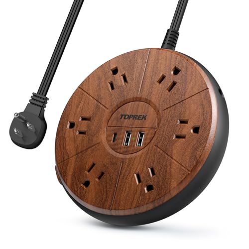 Power Strip with USB - 6 Outlets, 1 USB-C (20W PD), 2 USB-A - Wood Finish Power Strip, 6.5 ft Flat Extension Cord for Home Office, Dorm Desk - color: Light Wood Grain-6.5FT