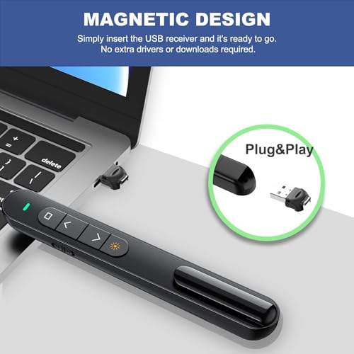 QUI Presentation Clicker with Volume Control, Wireless Presenter Remote | Plug & Play 2.4GHz USB Slide Advancer Compatible with Mac/Windows, Works with PowerPoint, Keynote, and Google Slides - color: Black, size: L