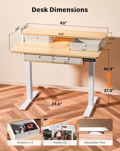 FiCiHi 40x24 Inch Electric Standing Desk, 4 Drawers, Adjustable Height Desk - color: Maple, size: 40"x24" (4 Drawers)