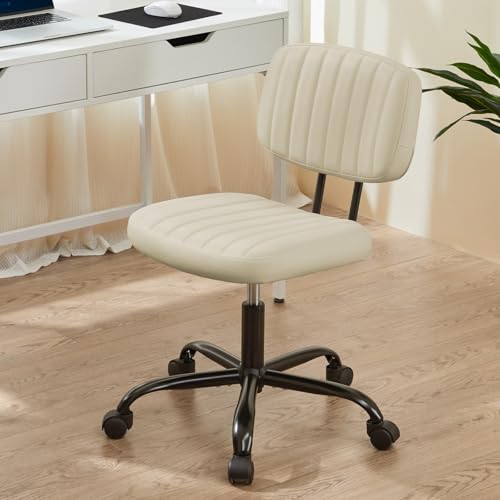 Sweetcrispy Office Desk Chair, Small Vanity Chair, Lumbar Support - color: Beige
