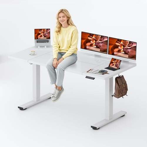 71''x32'' Large Stand Up Desk Adjustable for Computer Workstation | White Extra Large Standing Electric Splice Board Desk with Adjustable Height and Memory Preset, for Computer Workstation - color: White, size: 7131