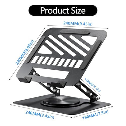 Laptop Stand for Desk Adjustable Computer Stand 360° Rotating with Hollow Ventilation Board Large Weight Capacity Laptop Riser Adjustable Height Laptop Stand for All 10" - 17'' Laptops