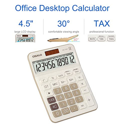 Pendancy Desk Calculator Large Display, 12-Digit, Big Buttons, Tax Keys - color: 130T-Brown, size: Large