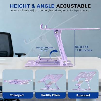 Ergonomic 2-in-1 Purple Laptop Phone Stand for Desk, Adjustable Riser, Sturdy and Portable, Fits All Laptops and Phone (Purple) - color: Purple