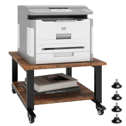 Natwind 2 Tier Laser Printer Stand,20''x20'' Under Desk Printer Cart, Retro | Large Printer Table Copier Stand with Wheels, Stand for Heavy Printers,Thickened Steel Tube,Supports 200lbs,for Home Office - color: Retro