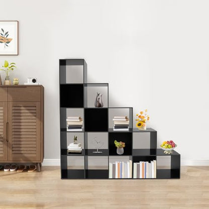 5-Tier Stepped Bookshelf, 15 Cube Storage Organizer, Freestanding Ladder Bookcase, L-Shaped Corner Shelf, Room Divider Shelf, 57.5" Tall Modern Display Shelf for Home Office Living Room - size: 15-Cube/L-Shaped