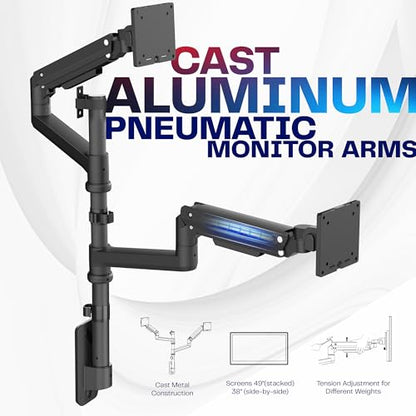 VIVO Pneumatic Arm Dual Ultrawide Monitor Wall Mount for Up to 49 inch Screens, Holds 2 Ultra Wides Up to 33.5 lbs Each, Black, MOUNT-V120K - size: Dual Mount, style: Wall Mount