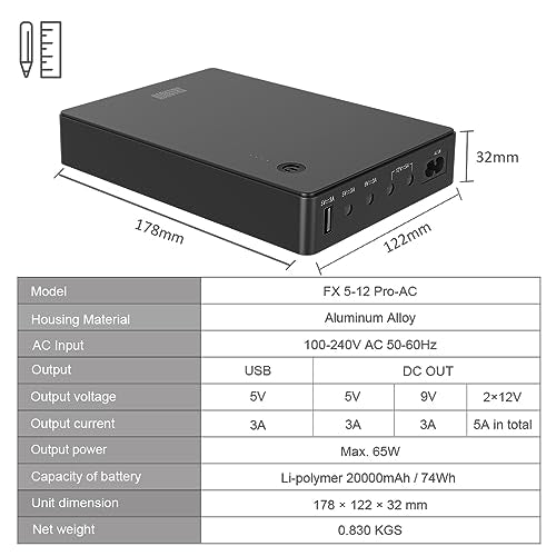 Mini UPS Battery Backup for Router, Modem, Security Camera - size: 74Wh AC-DC