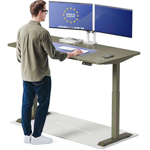 Desktronic HomeOne Standing Desk 60x30 — Ergonomic Sit Stand Home Office Desk, Made in Europe, Electric Dual Motor Height Adjustable, USB & USB-C Charging, Wobble-Free, Touchscreen, 3 Memory Presets - color: Green, size: 60 x 30 in