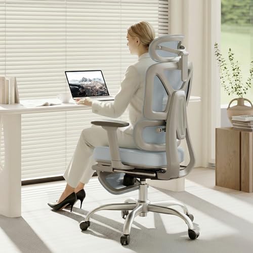 FLEXISPOT ErgoX Premium Ergonomic Office Chair with Footrest- Adjustable 3D Armrests, Dynamic Lumbar Support, Recline & Tilt Function, Mesh Seat, for Home & Office Use,Blue Foam - color: Cloudtech Blue, size: Overall Depth 44"