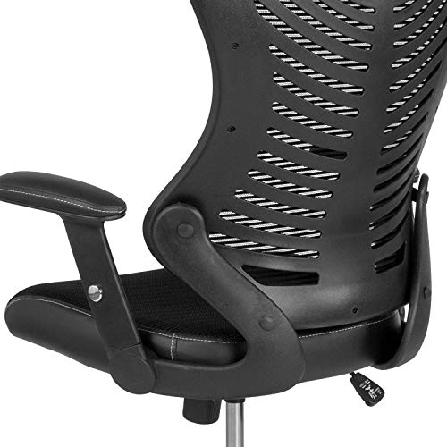 Flash Furniture LeatherSoft Adjustable Drafting Chair, Black | Leather soft Sides, High-Back, Mesh Back