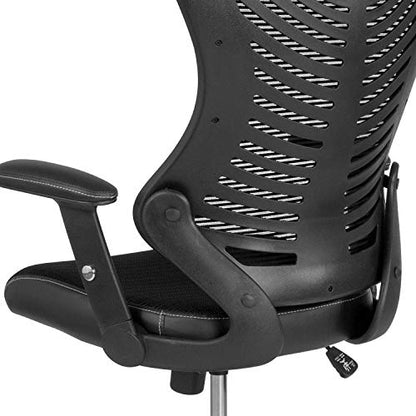 Flash Furniture LeatherSoft Adjustable Drafting Chair, Black | Leather soft Sides, High-Back, Mesh Back