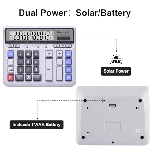 Comix Desktop Calculator, 12 Digits Large Button Desk Calculator, White