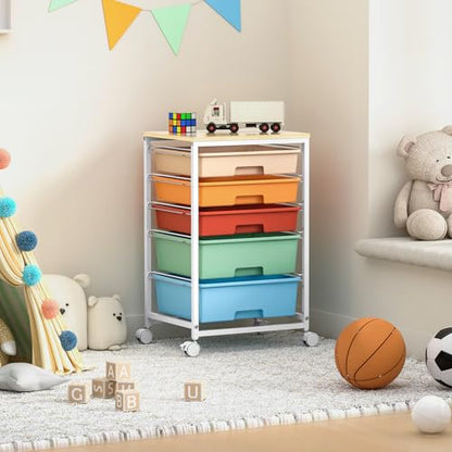 SYKIARIOL Utility Cart with Drawers,5 Drawers Storage Cart,Macaron - color: Macaron