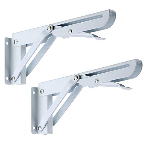Sumnacon Sturdy Folding Shelf Brackets - Heavy Duty Metal Triangle Table Bench Folding Shelf Brackets, 2 Pcs Folding Shelf Hinge Wall Mounted (8 Inch, White) - color: White, size: 8 Inch